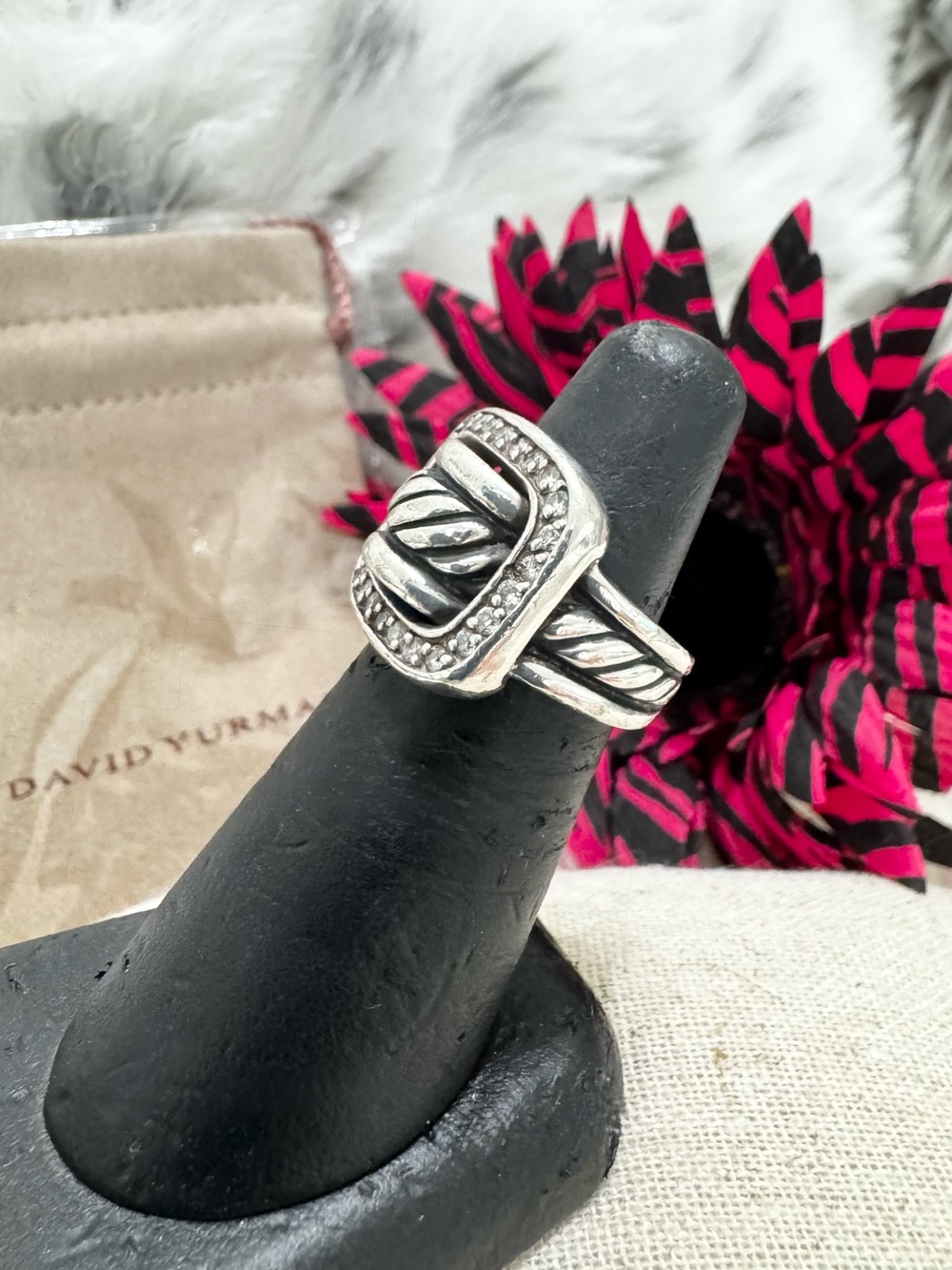 David Yurman .925 Diamond Square Buckle Cable Ring Size 5.5 - Picture 4 of 9